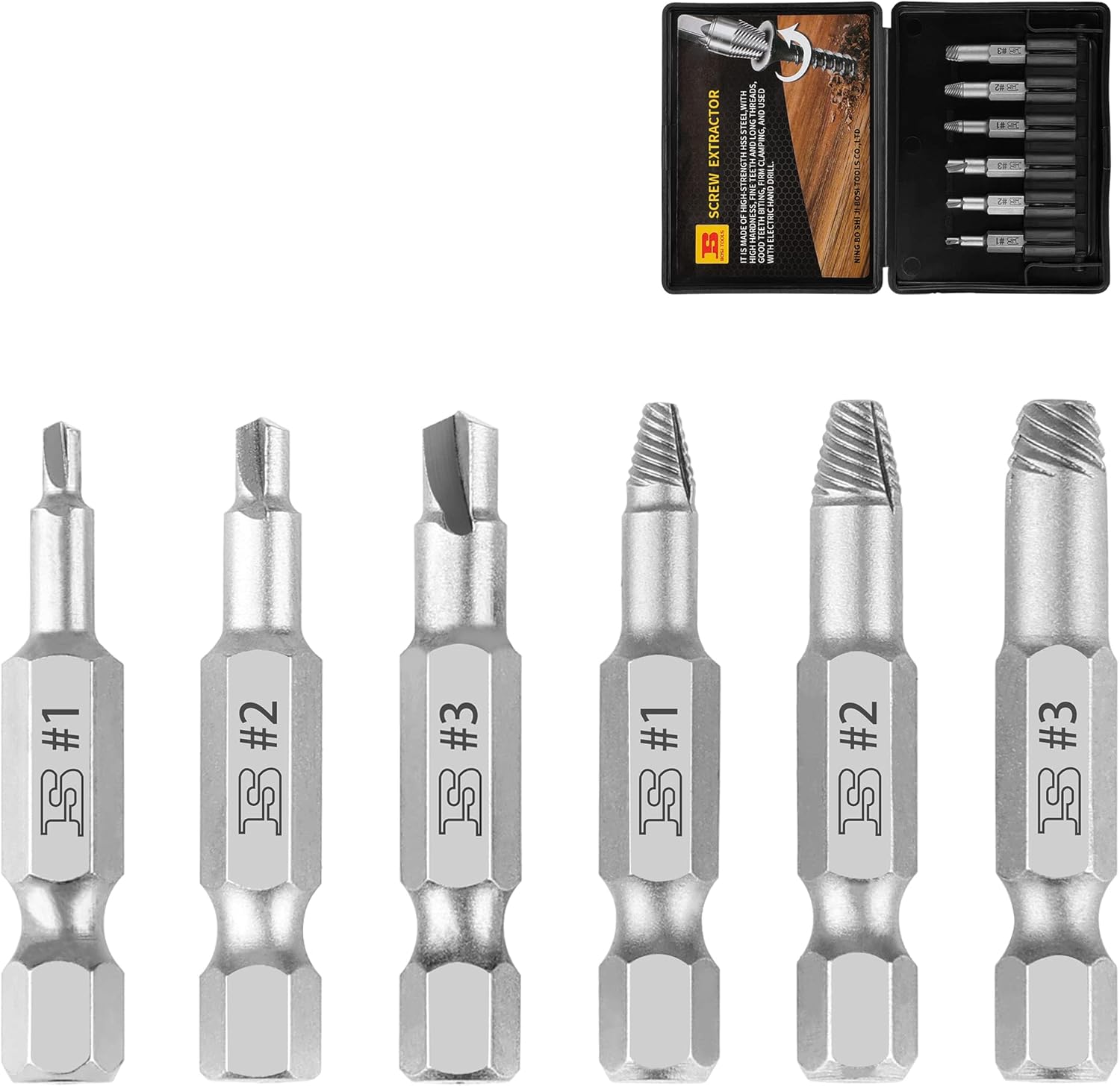 B BOSI TOOLS 6-Piece Screw Extractor Set Easy Out Remover Kit, Professional Grade with Storage Case,Extract Damaged Screw...