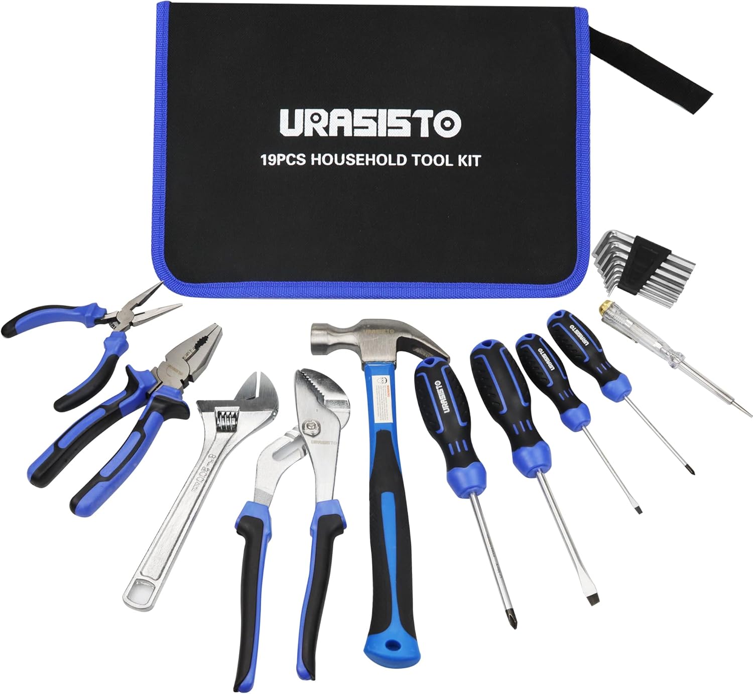 URASISTO 19-Piece Home Tool Kit Hand Tool Set with Easy Carrying Pouch Perfect for DIY, Home Maintenance