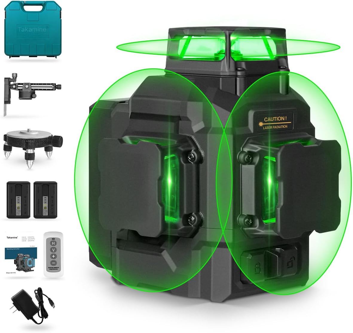 Takamine 12 lines 3D Self-Leveling laser level Pro,3x360 Green Cross Line with Burst flash mode and brightness adjustment,...