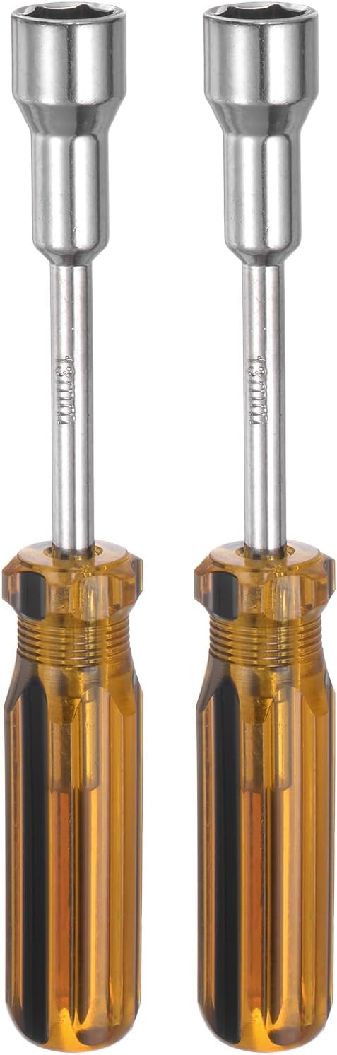 HARFINGTON 2pcs Metric Hex Nut Screwdriver 10mm Carbon Steel Ergonomic PVC Grip Non-Magnetic Socket Wrench Screwdriver Han...