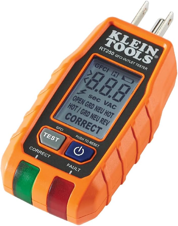 Klein Tools RT250 GFCI Outlet Tester with LCD Display, Electric Voltage Tester for Standard 3-Wire 120V Electrical Recepta...