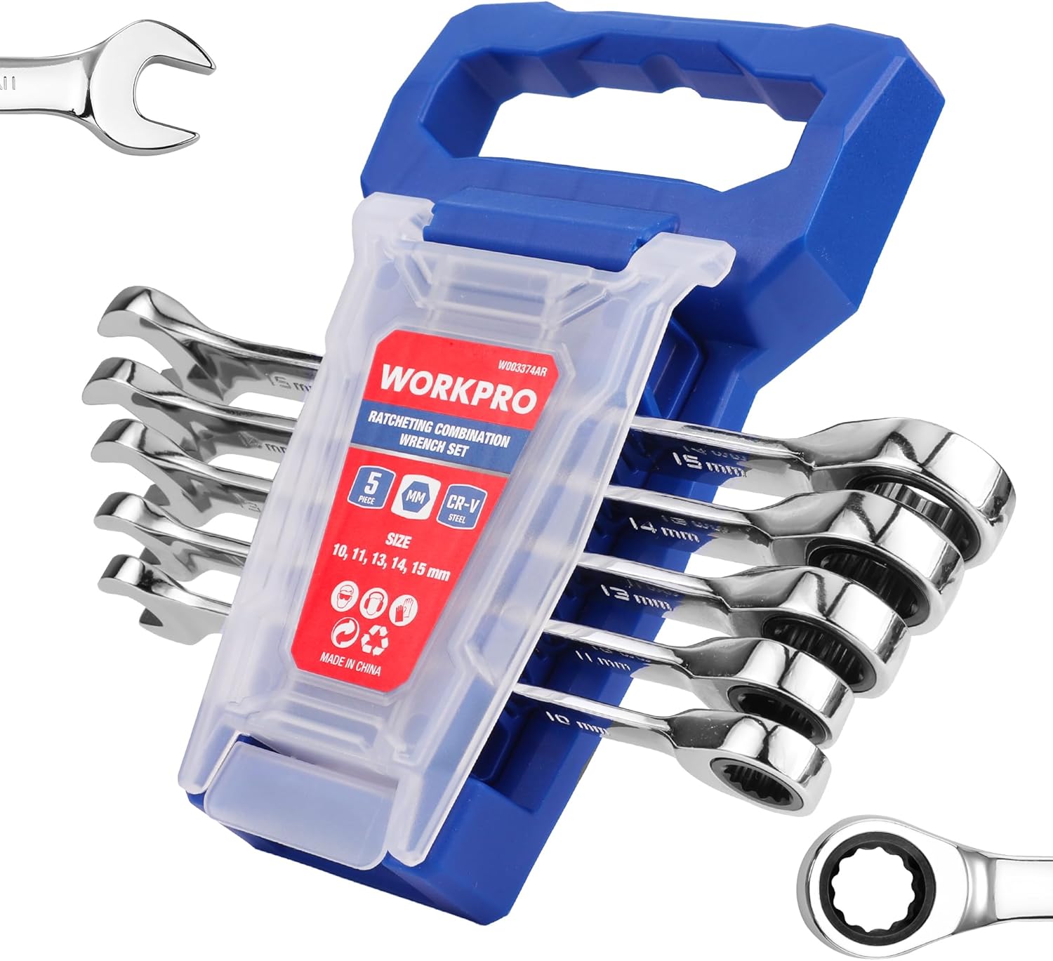 WORKPRO Ratcheting Wrench Set, Metric, 5-piece Ratcheting Combination Wrench Set, 10mm, 11mm, 13mm, 14mm, 15mm, 12-Point, ...