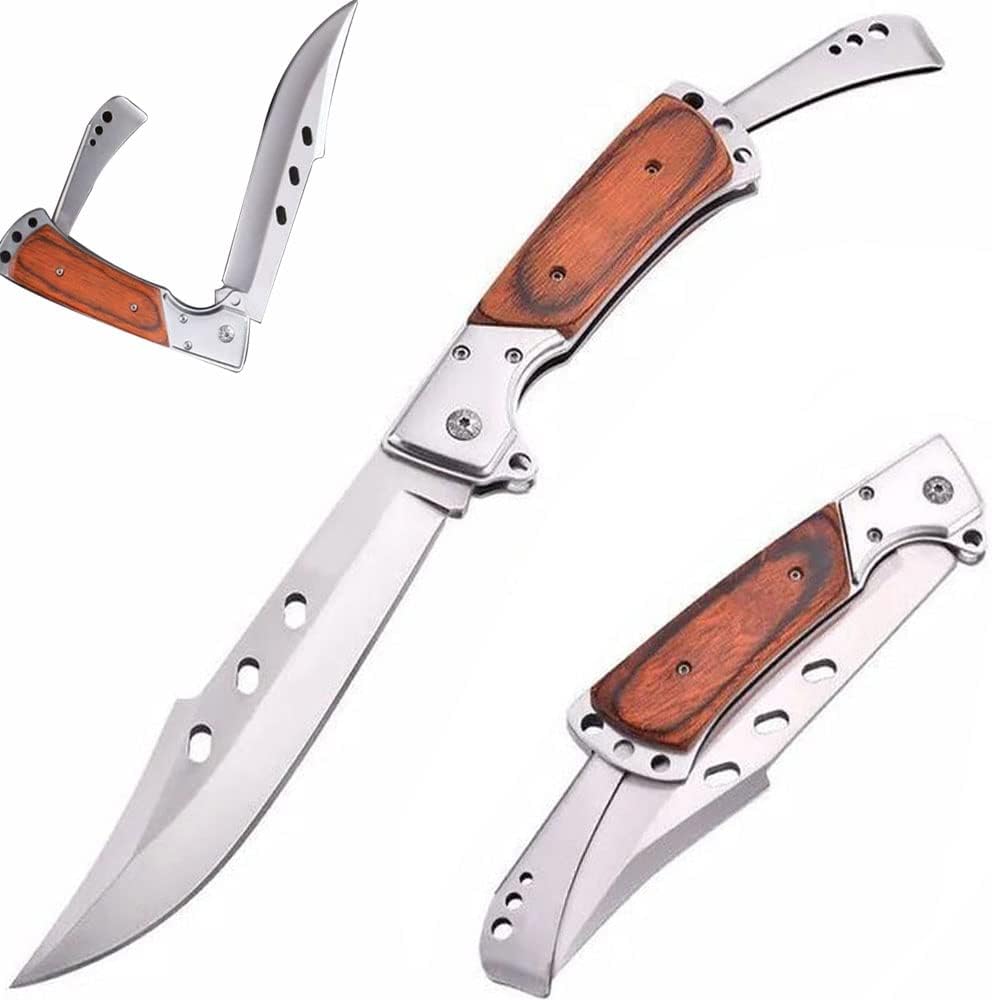 wellsure Pocket Knife,Pocket Folding Knife with 7Cr17 Stainless Steel, Tactical Knife for Camping Hunting Hiking, Wooden H...